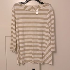 Chicos metallic gold and cream striped 3/4 sleeve shirt